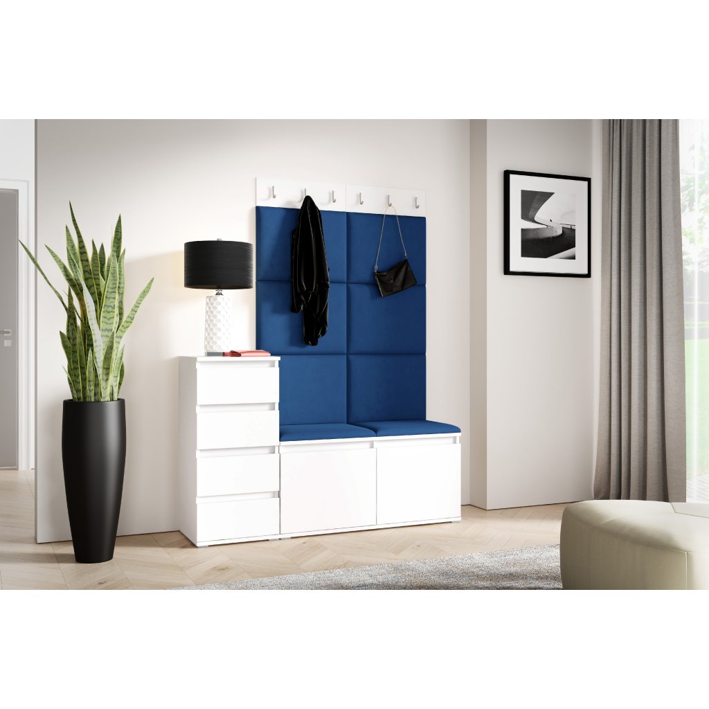 Eka Předsíňová stěna s čalouněnými panely Trinity 34 - Bílá / Tmavá modrá 2331