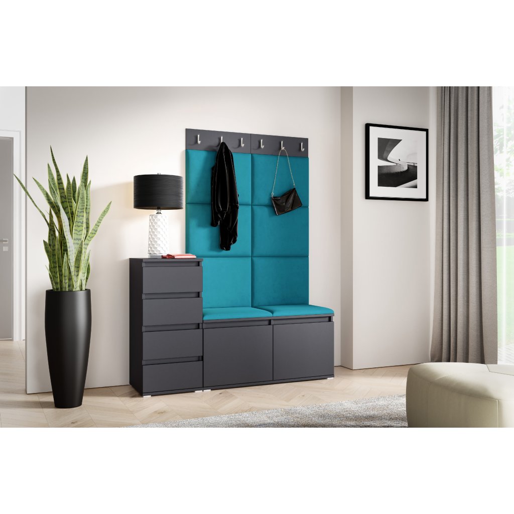 Eka Předsíňová stěna s čalouněnými panely Trinity 34 - Grafit / Azurová 2313