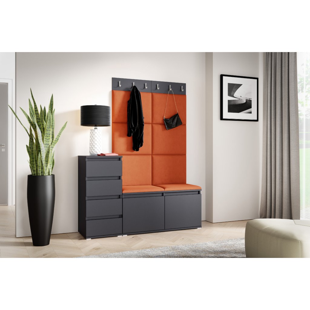 Eka Předsíňová stěna s čalouněnými panely Trinity 34 - Grafit / Okrová 2325