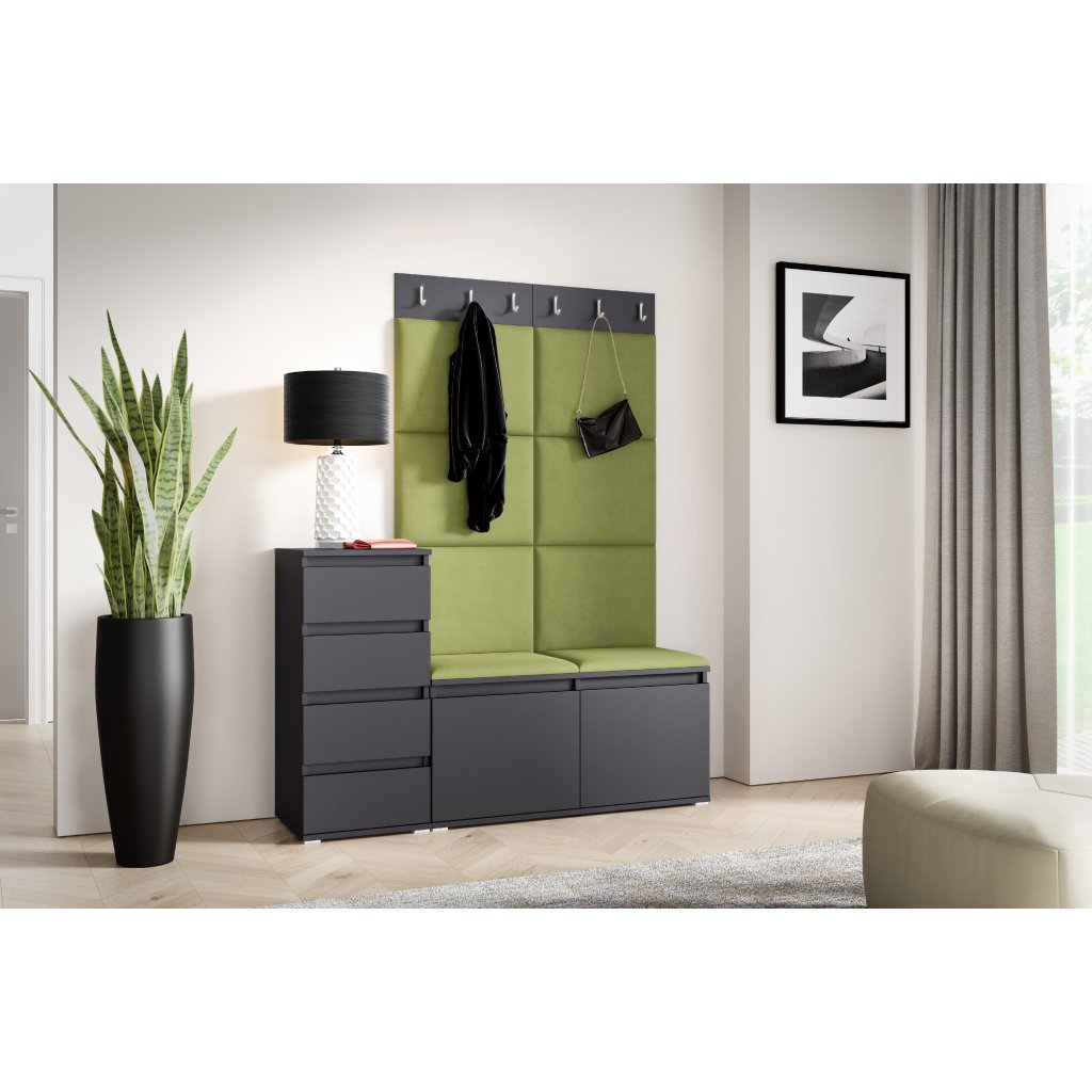 Eka Předsíňová stěna s čalouněnými panely Trinity 34 - Grafit / Olivová 2312