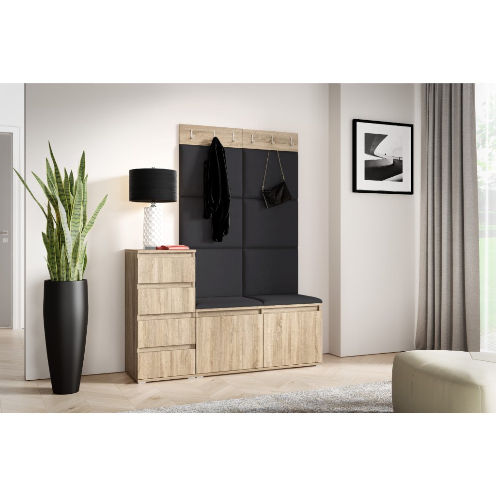 Eka Předsíňová stěna s čalouněnými panely Trinity 34 - Sonoma  /Černá 2316