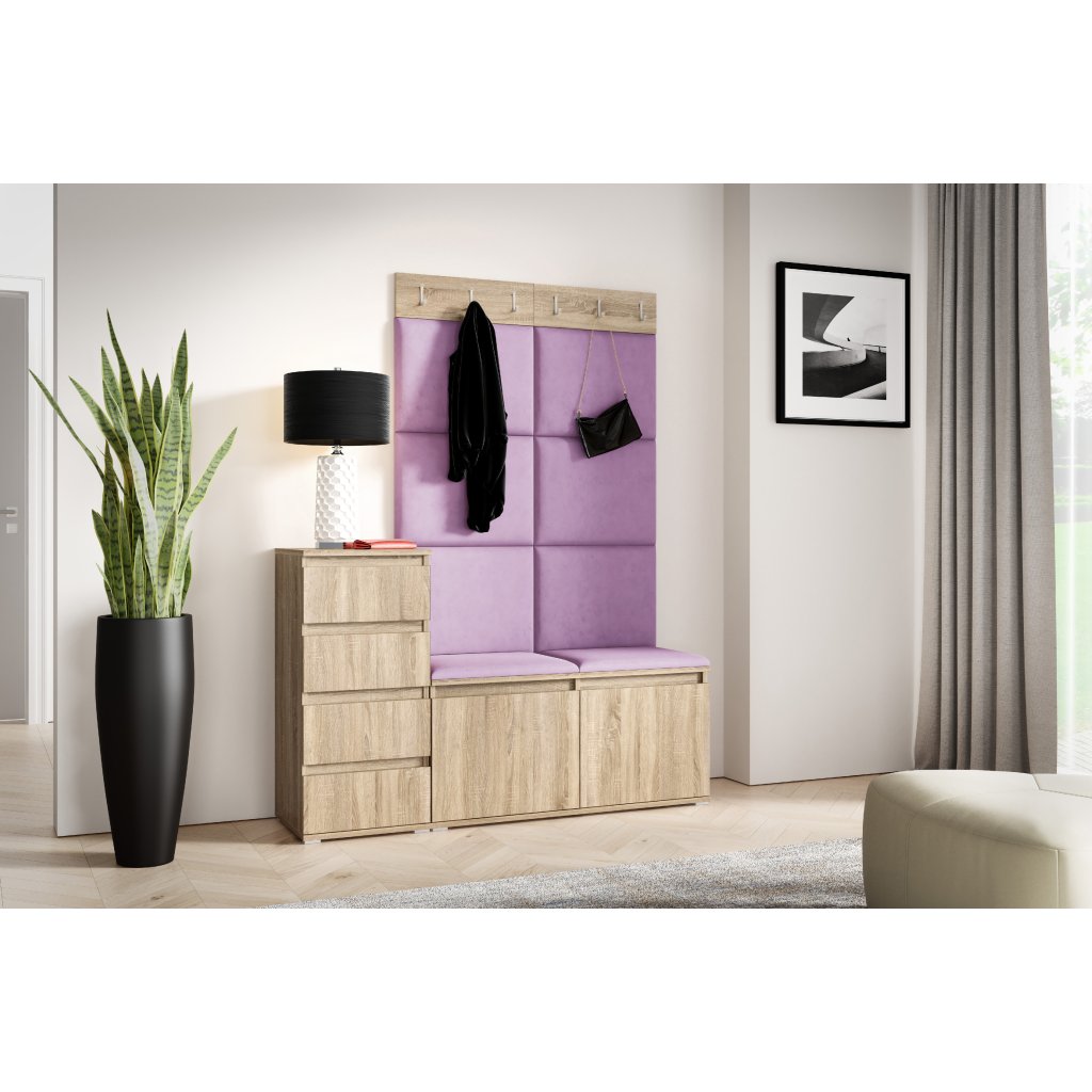 Eka Předsíňová stěna s čalouněnými panely Trinity 34 - Sonoma  /Fialová 2311