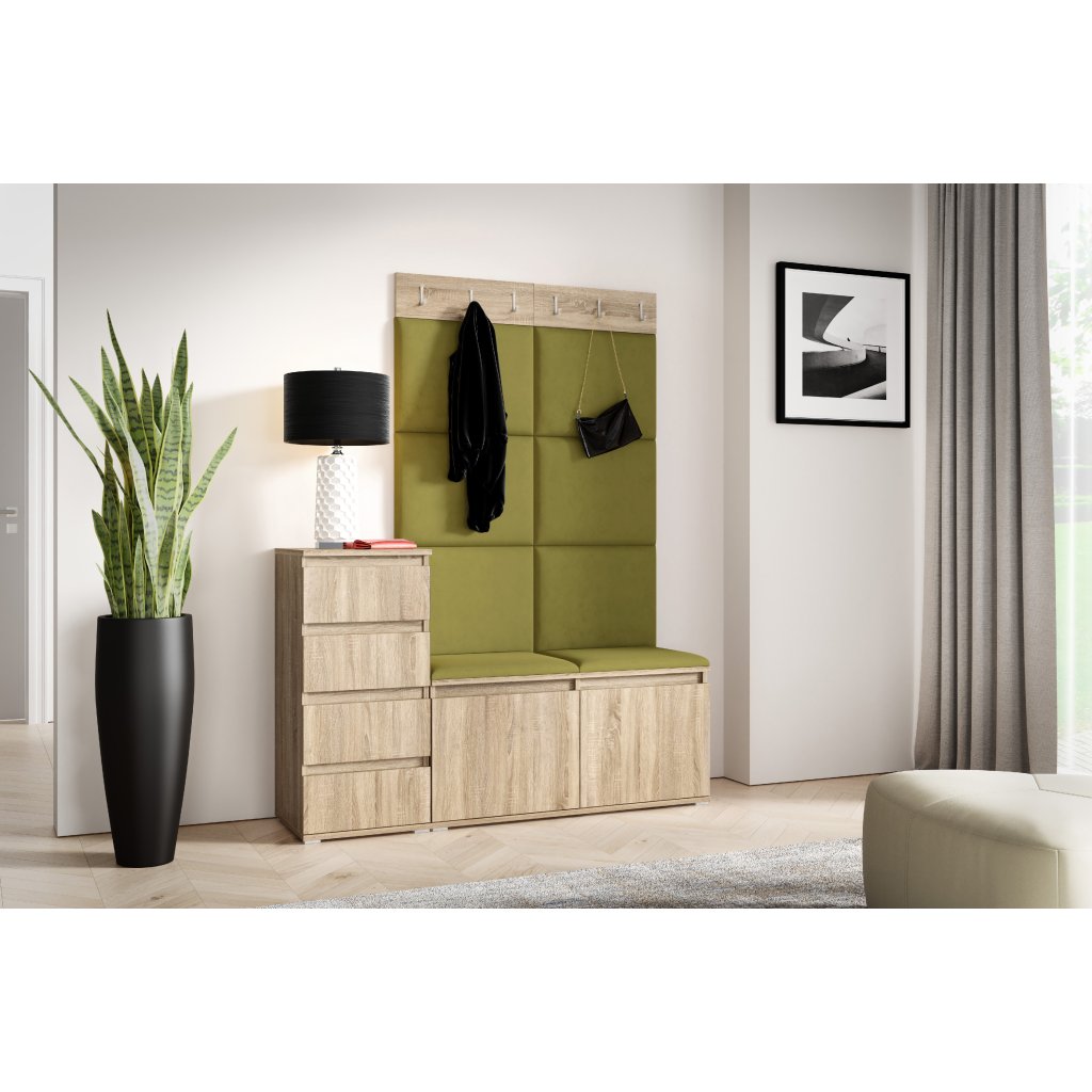 Eka Předsíňová stěna s čalouněnými panely Trinity 34 - Sonoma  /Khaki zelená 2327