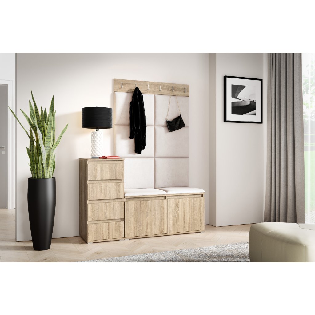 Eka Předsíňová stěna s čalouněnými panely Trinity 34 - Sonoma  /Krémová bílá 2301