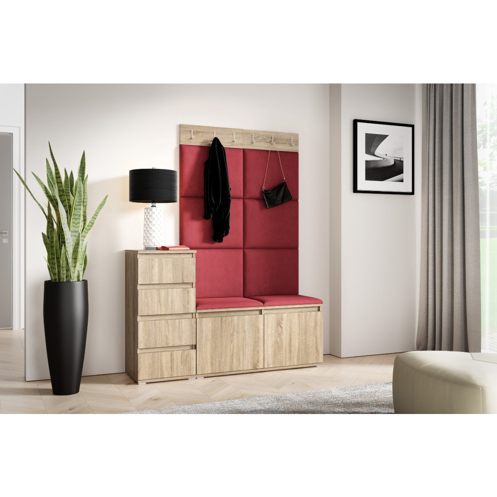 Eka Předsíňová stěna s čalouněnými panely Trinity 34 - Sonoma  /Rubínová 2324
