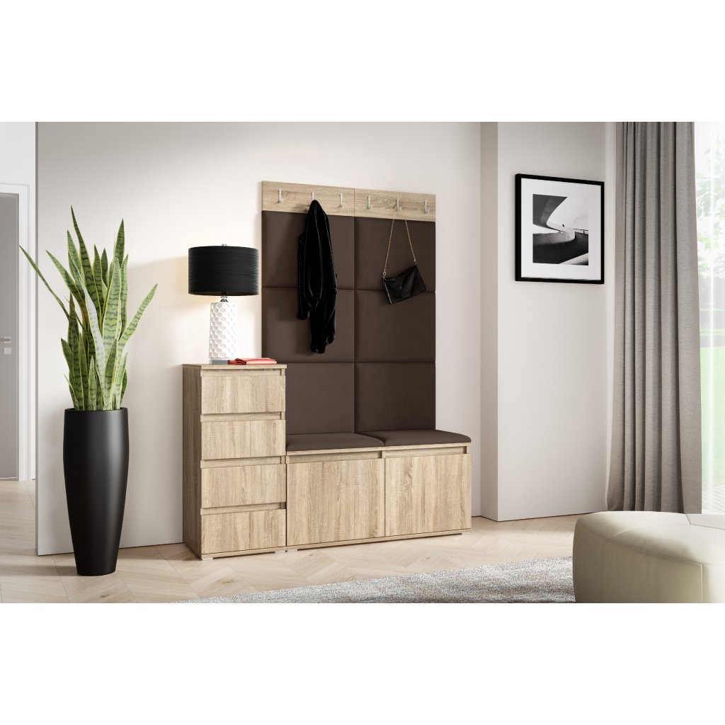 Eka Předsíňová stěna s čalouněnými panely Trinity 34 - Sonoma  /Tmavá hnědá 2308