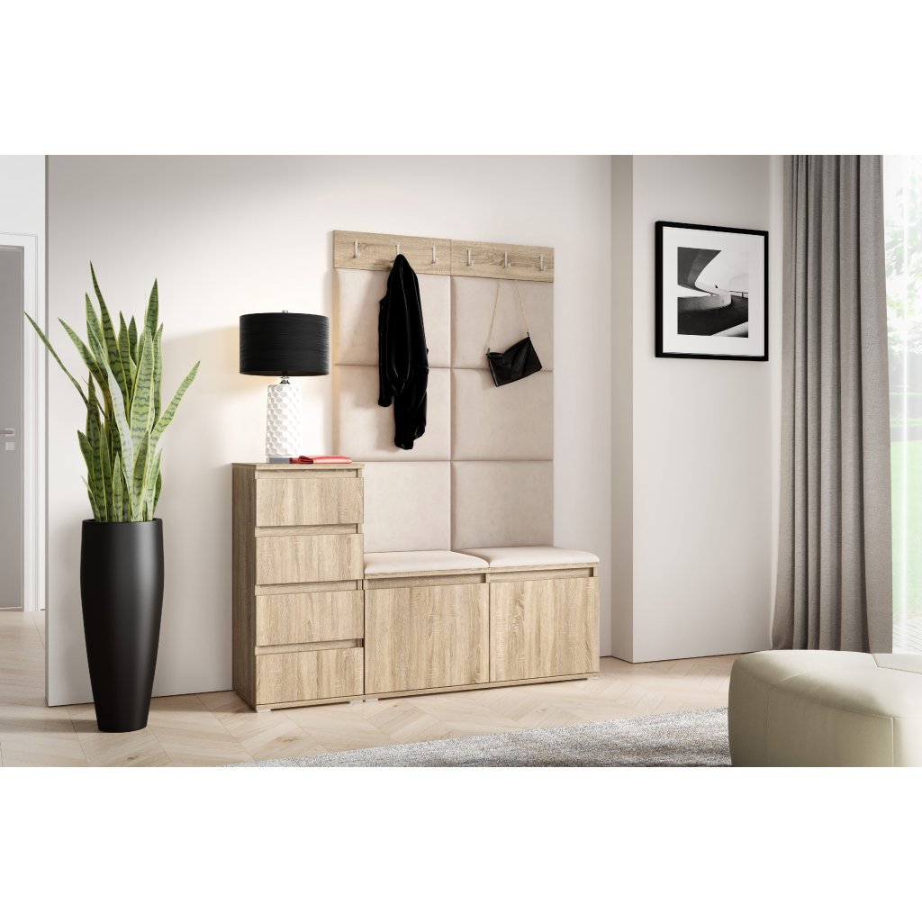 Eka Předsíňová stěna s čalouněnými panely Trinity 34 - Sonoma  /Tmavá krémová 2302