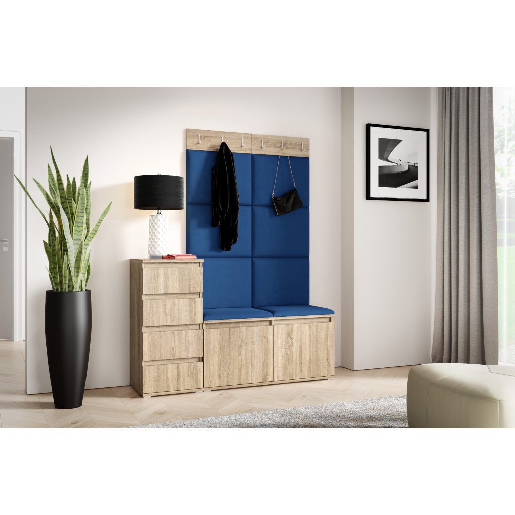 Eka Předsíňová stěna s čalouněnými panely Trinity 34 - Sonoma  /Tmavá modrá 2331