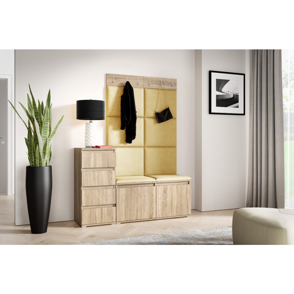 Eka Předsíňová stěna s čalouněnými panely Trinity 34 - Sonoma  /Žlutá 2318