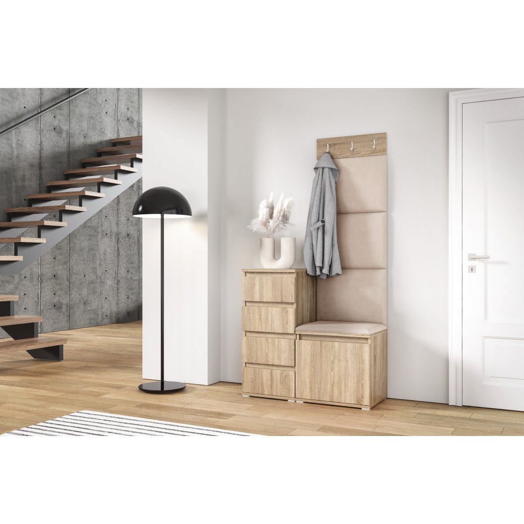 Eka Předsíňová stěna s čalouněnými panely Trinity 36 - Sonoma / Tmavá krémová 2302