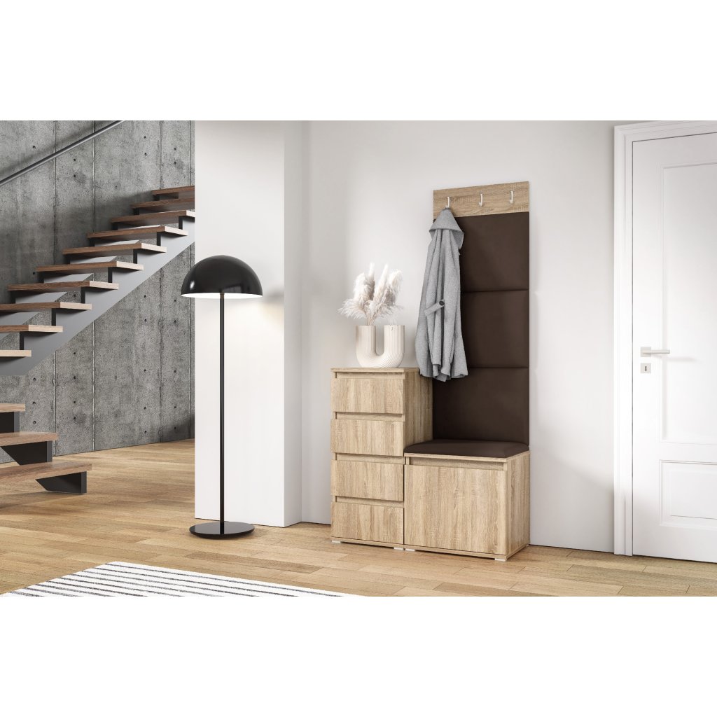 Eka Předsíňová stěna s čalouněnými panely Trinity 36 - Sonoma / Tmavá hnědá 2308