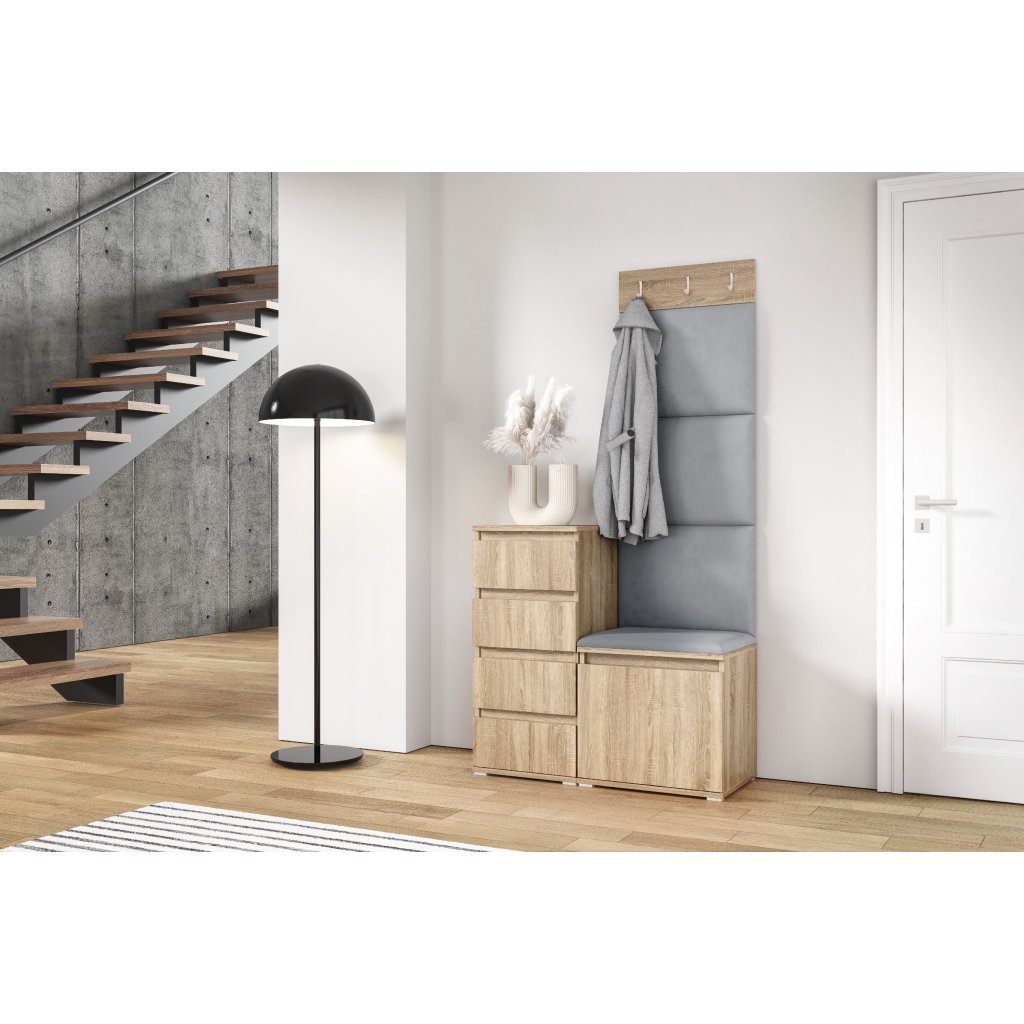 Eka Předsíňová stěna s čalouněnými panely Trinity 36 - Sonoma / Šedá 2314