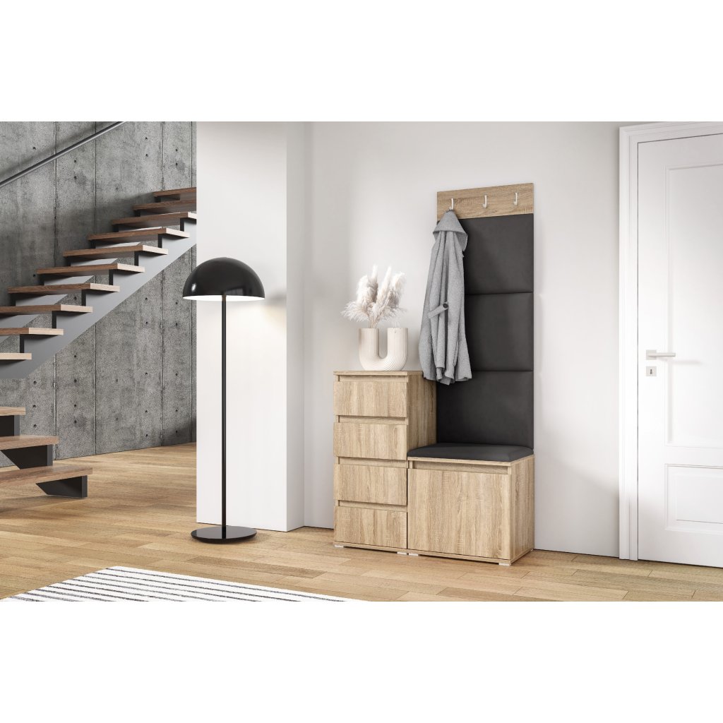 Eka Předsíňová stěna s čalouněnými panely Trinity 36 - Sonoma / Tmavá šedá 2315