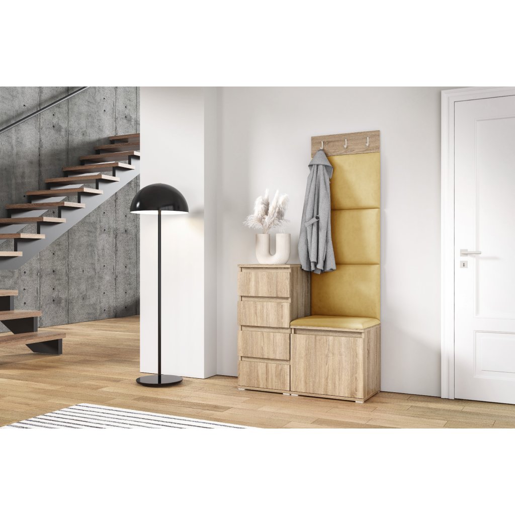 Eka Předsíňová stěna s čalouněnými panely Trinity 36 - Sonoma / Žlutá 2318