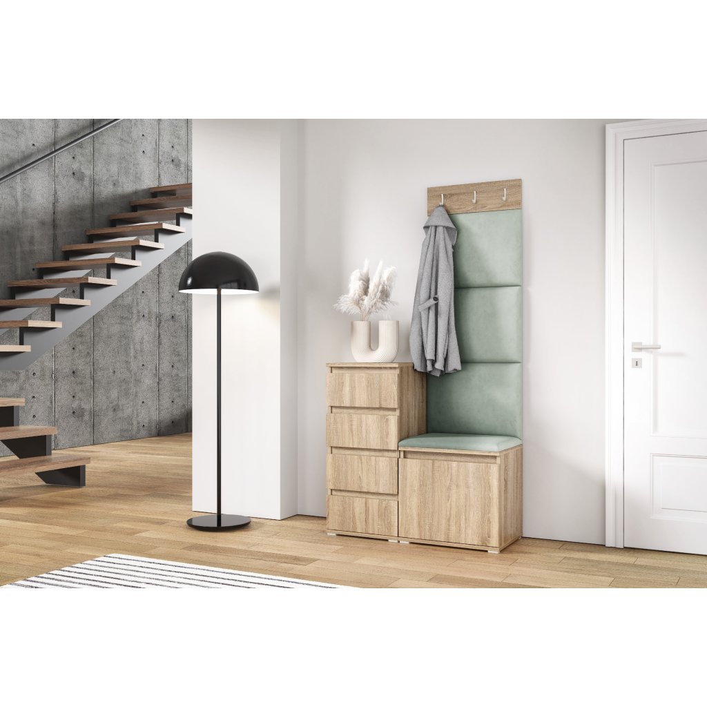 Eka Předsíňová stěna s čalouněnými panely Trinity 36 - Sonoma / Světlá zelená 2321