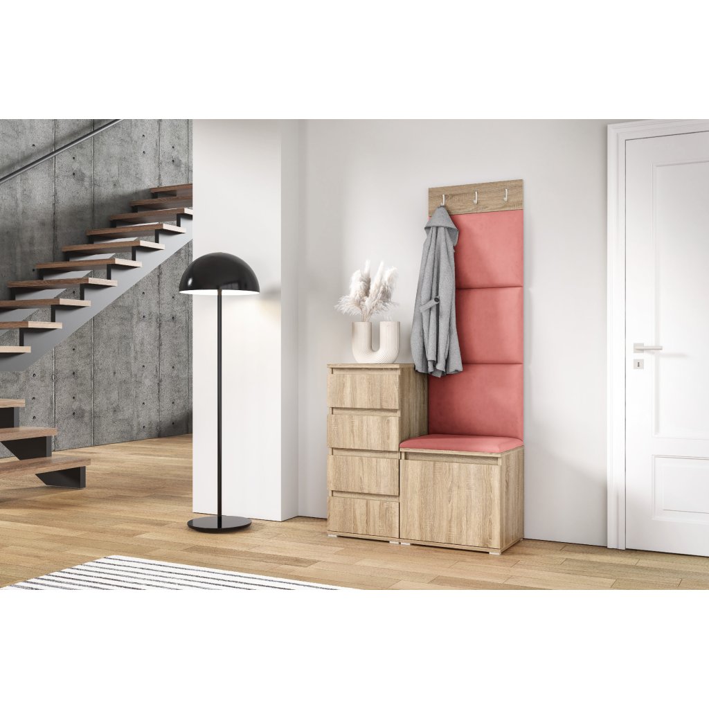 Eka Předsíňová stěna s čalouněnými panely Trinity 36 - Sonoma / Tmavá růžová 2323