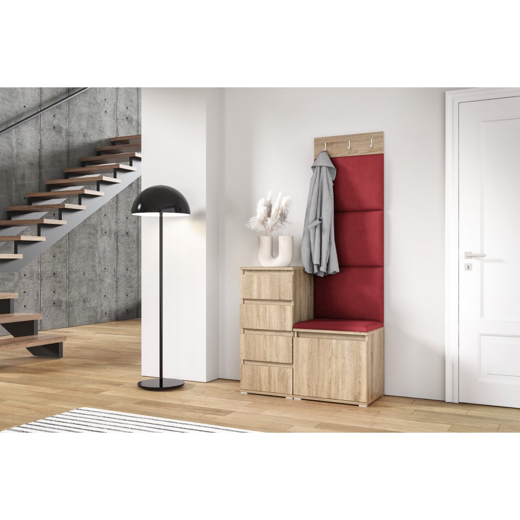 Eka Předsíňová stěna s čalouněnými panely Trinity 36 - Sonoma / Rubínová 2324