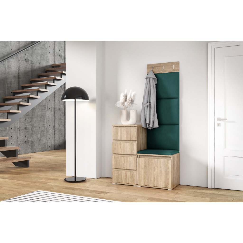 Eka Předsíňová stěna s čalouněnými panely Trinity 36 - Sonoma / Tmavá zelená 2328