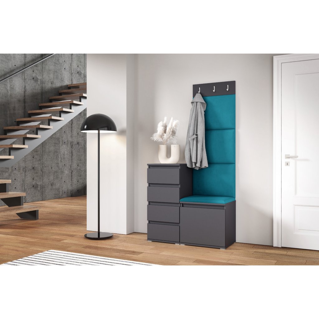 Eka Předsíňová stěna s čalouněnými panely Trinity 36 - Grafit / Azurová 2313