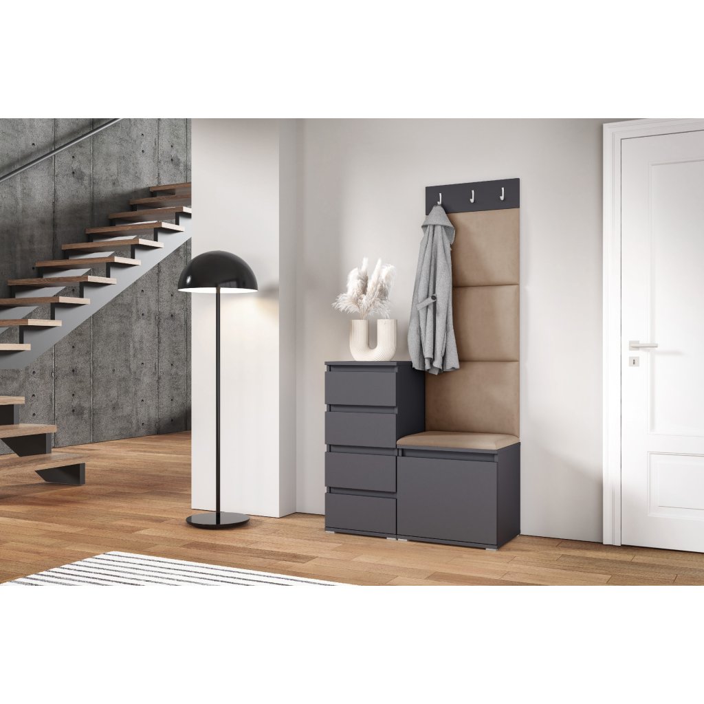 Eka Předsíňová stěna s čalouněnými panely Trinity 36 - Grafit / Béžová 2304