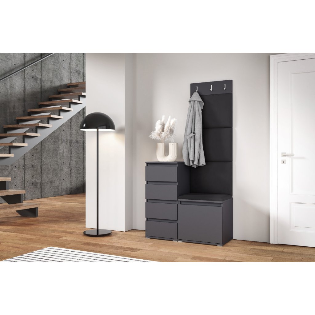 Eka Předsíňová stěna s čalouněnými panely Trinity 36 - Grafit / Černá 2316