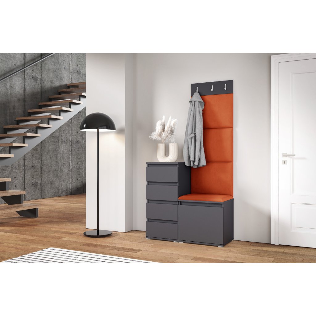 Eka Předsíňová stěna s čalouněnými panely Trinity 36 - Grafit / Okrová 2325