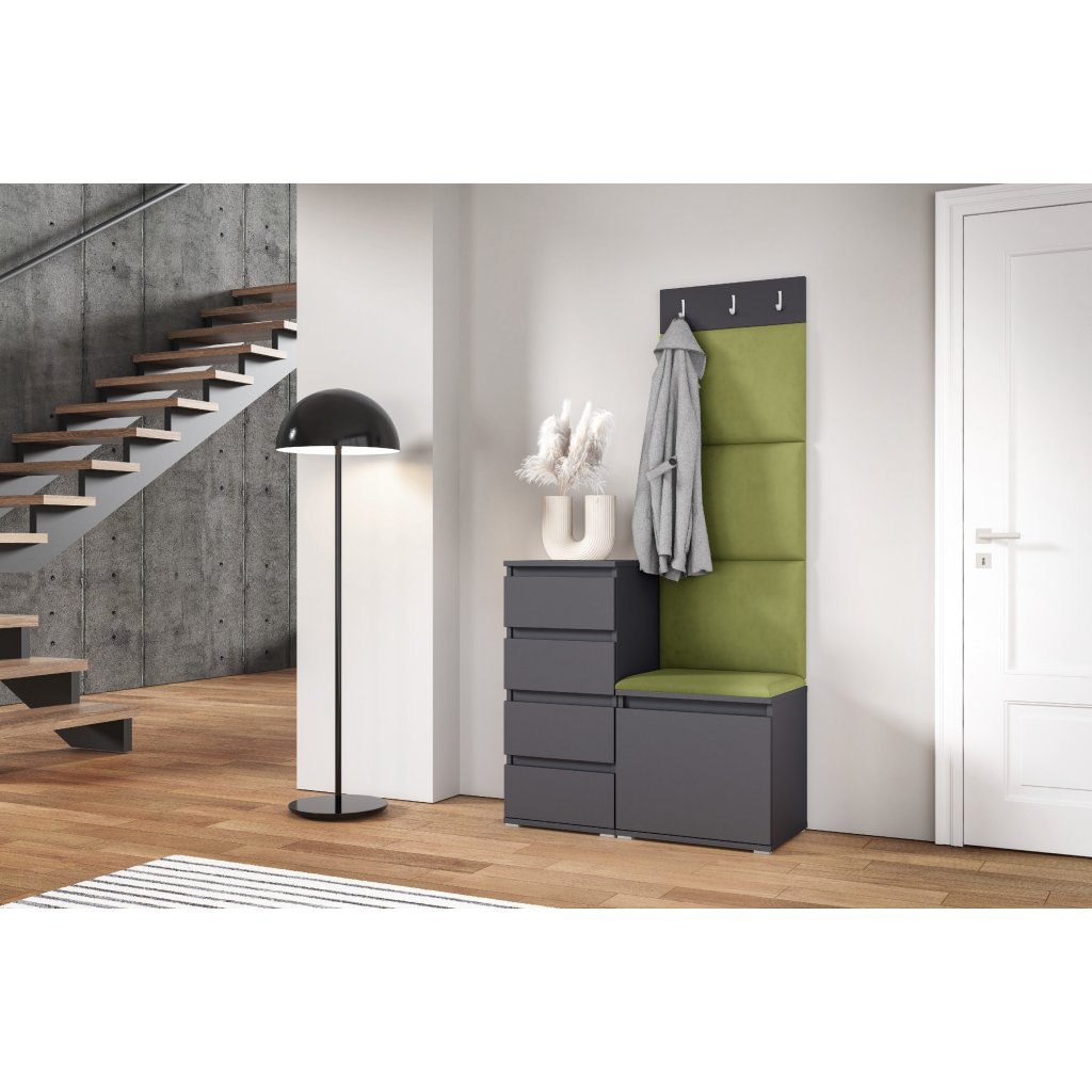 Eka Předsíňová stěna s čalouněnými panely Trinity 36 - Grafit / Olivová 2312