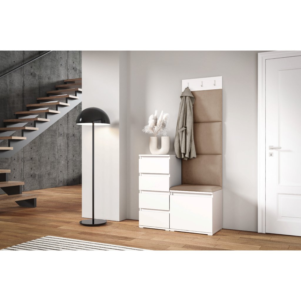 Eka Předsíňová stěna s čalouněnými panely Trinity 36 - Bílá / Béžová 2304