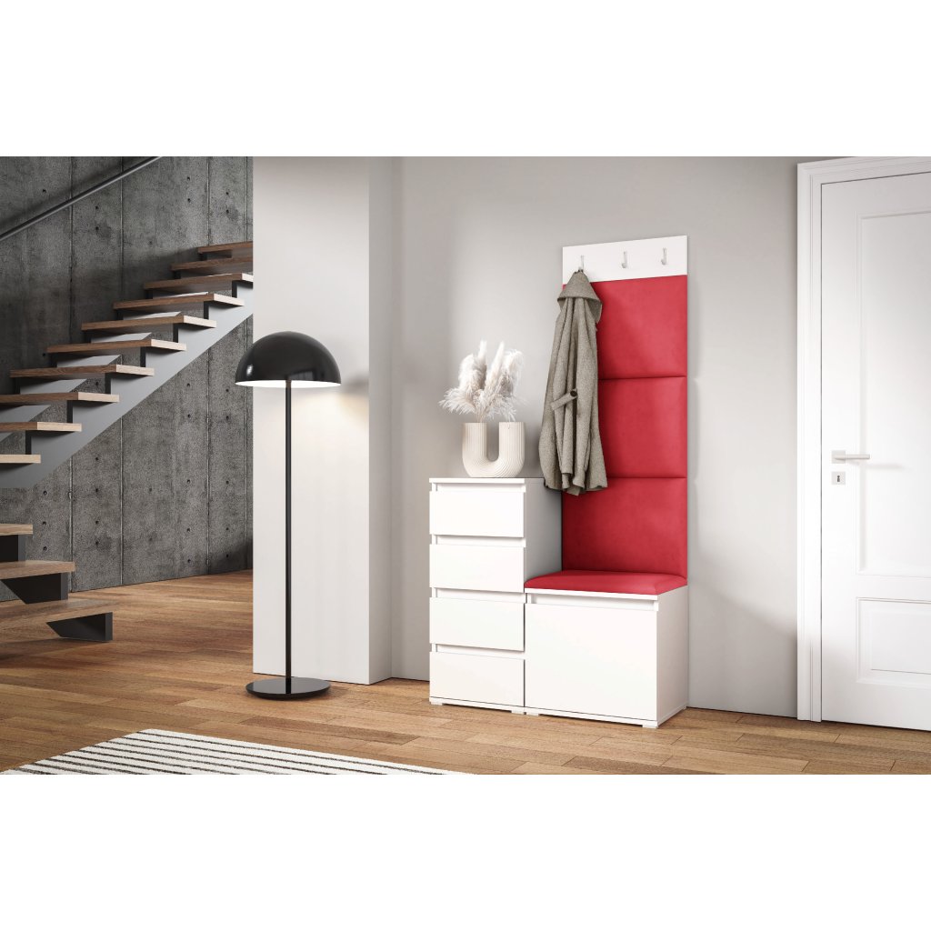 Eka Předsíňová stěna s čalouněnými panely Trinity 36 - Bílá / Červená 2309