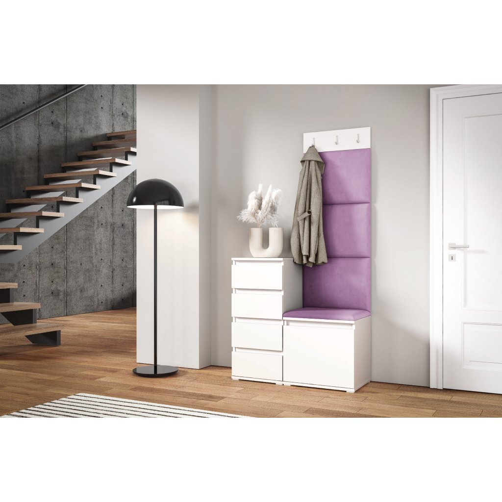 Eka Předsíňová stěna s čalouněnými panely Trinity 36 - Bílá / Fialová 2311