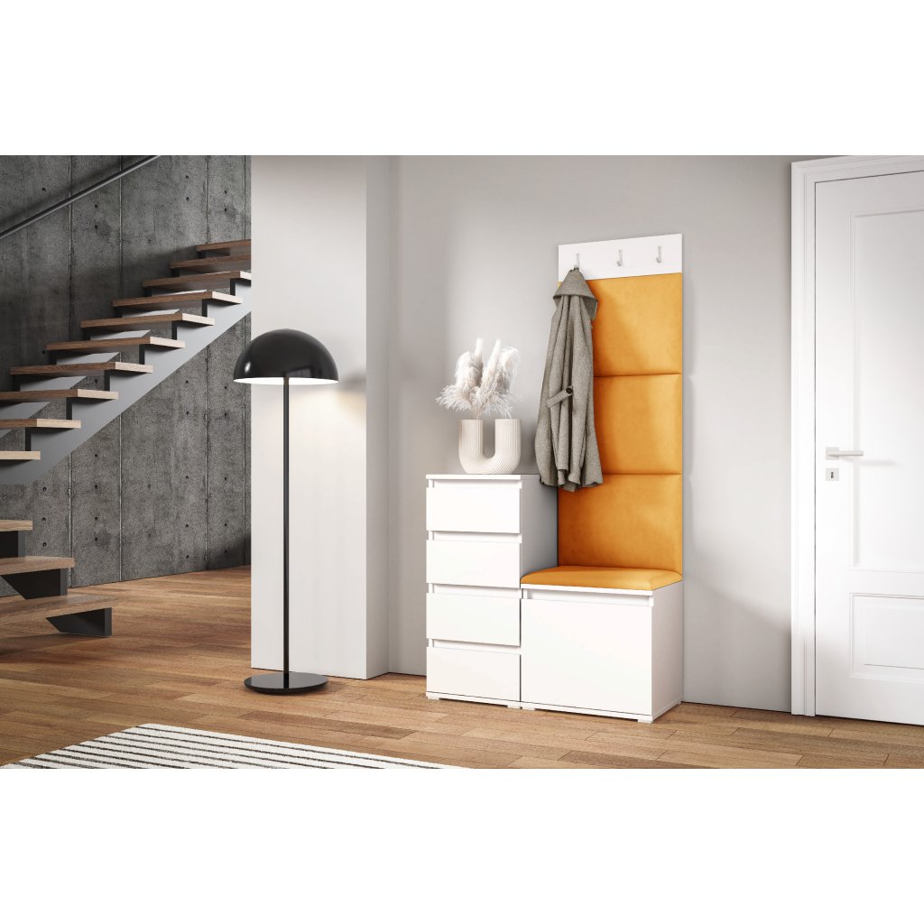 Eka Předsíňová stěna s čalouněnými panely Trinity 36 - Bílá / Hořčicová 2326