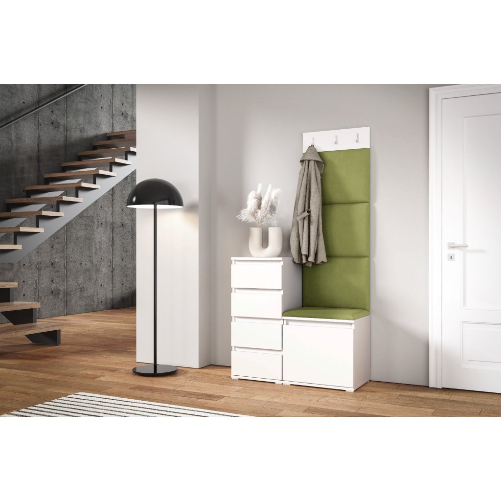 Eka Předsíňová stěna s čalouněnými panely Trinity 36 - Bílá / Olivová 2312