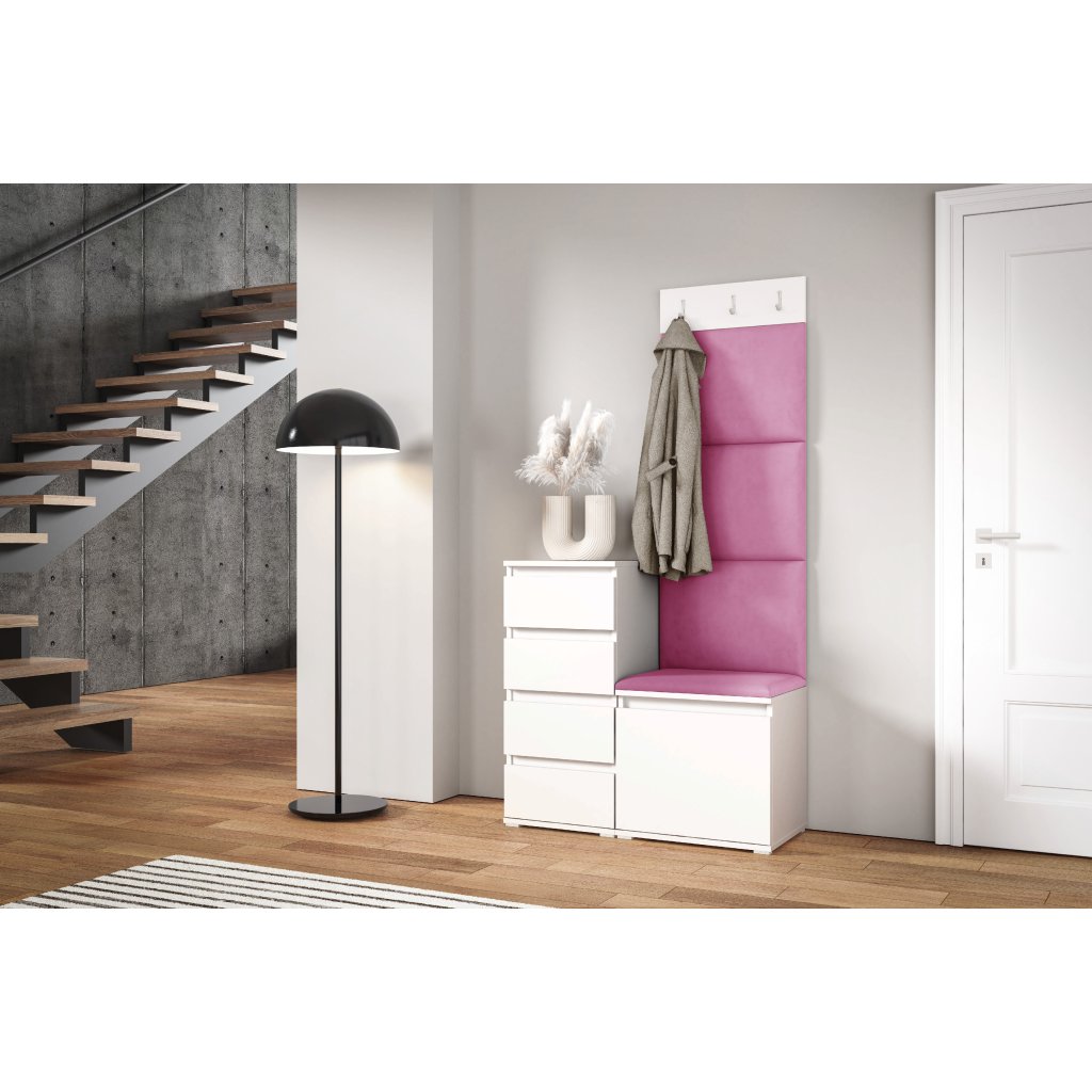 Eka Předsíňová stěna s čalouněnými panely Trinity 36 - Bílá / Růžová 2310