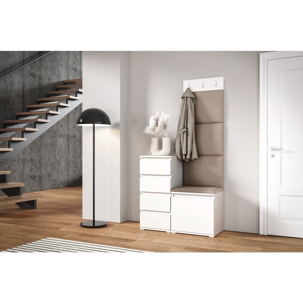 Eka Předsíňová stěna s čalouněnými panely Trinity 36 - Bílá / Světlá béžová 2303