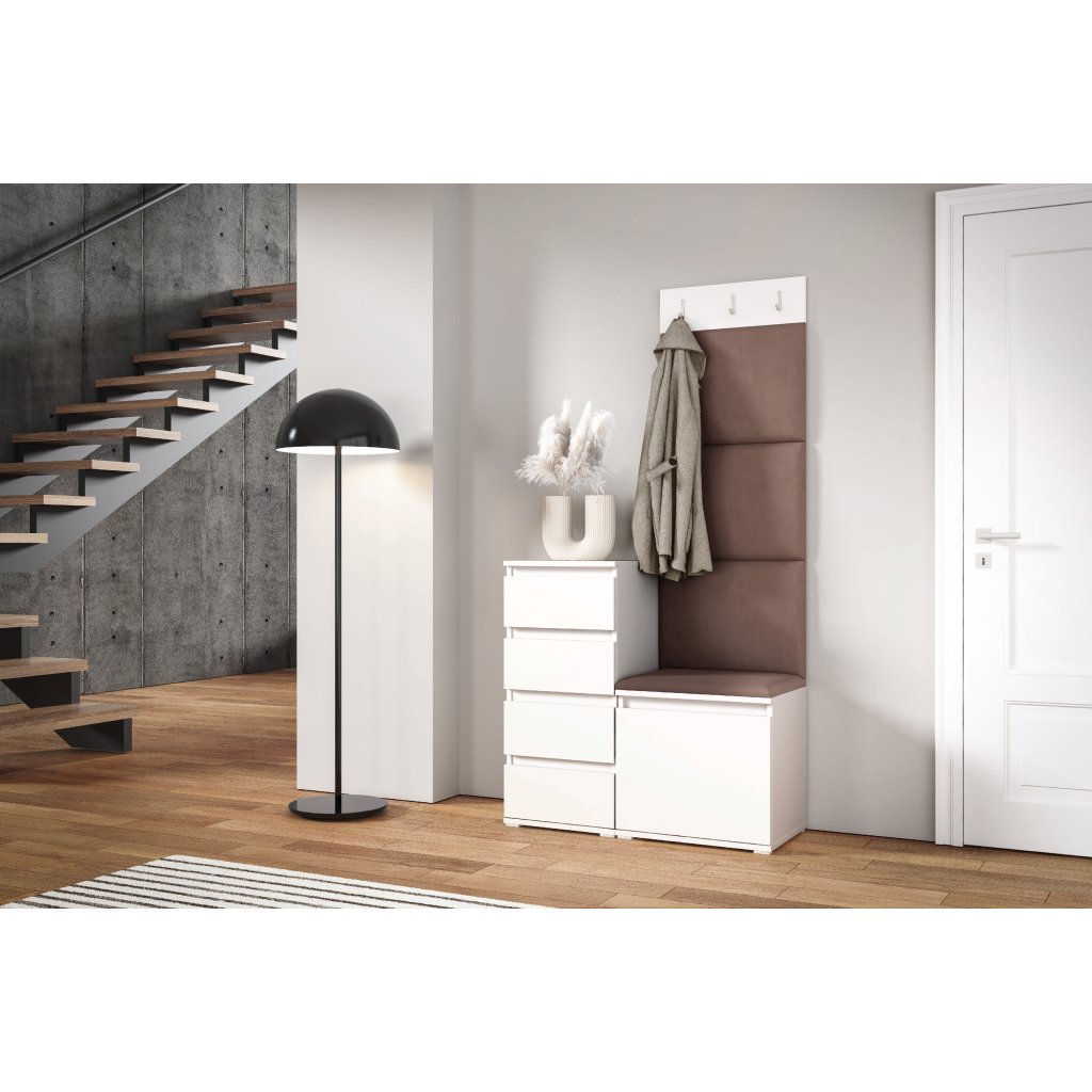 Eka Předsíňová stěna s čalouněnými panely Trinity 36 - Bílá / Světlá hnědá 2306