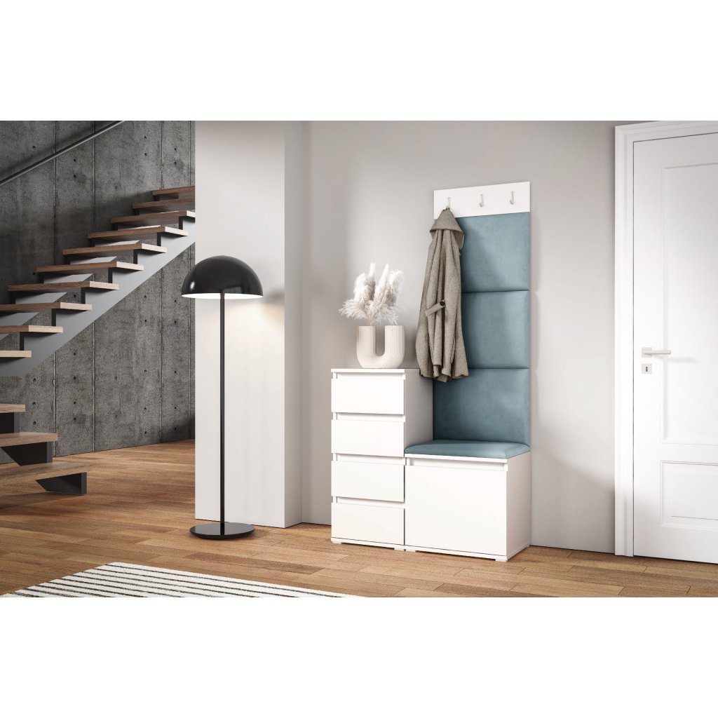 Eka Předsíňová stěna s čalouněnými panely Trinity 36 - Bílá / Světlá modrá 2322