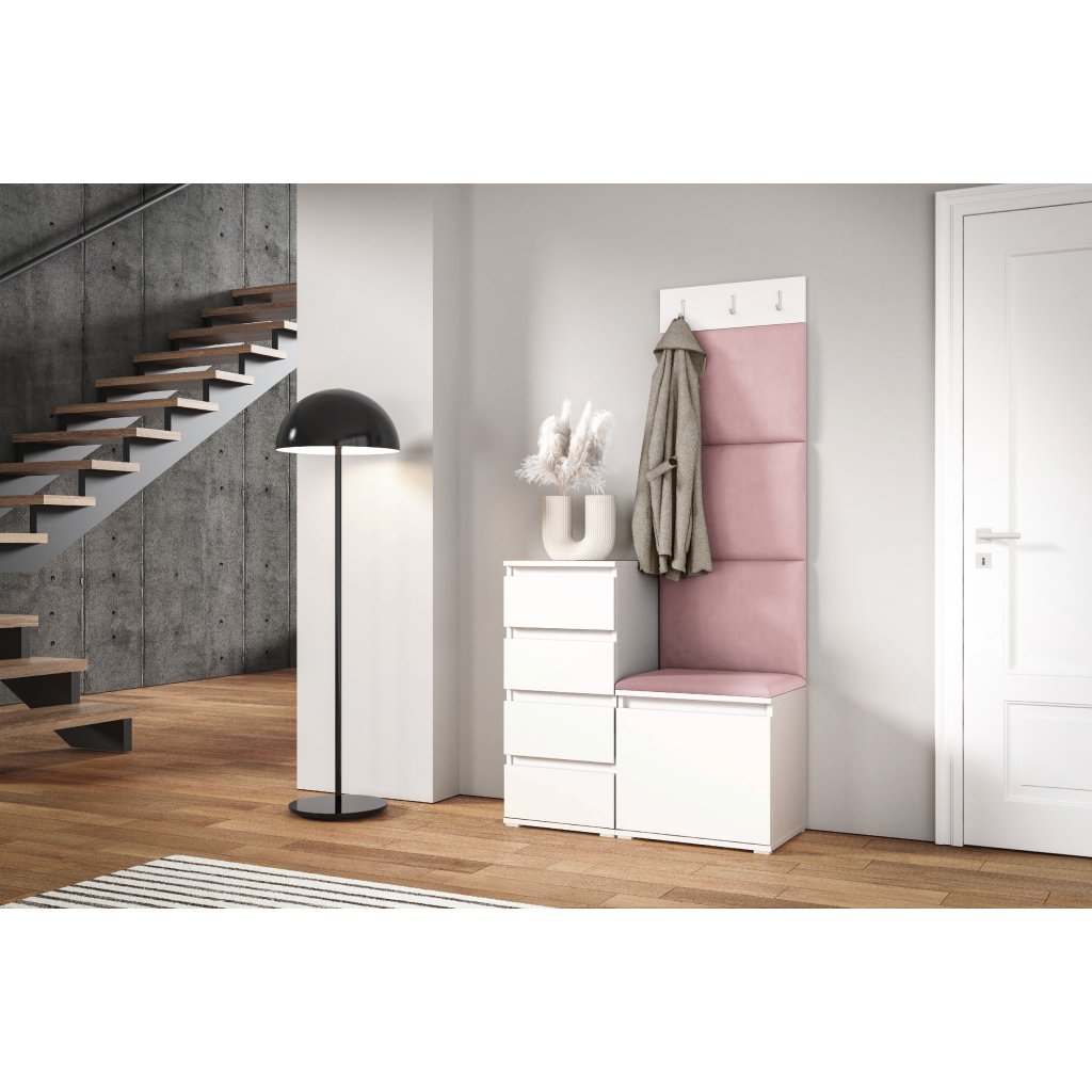 Eka Předsíňová stěna s čalouněnými panely Trinity 36 - Bílá / Světlá růžová 2319