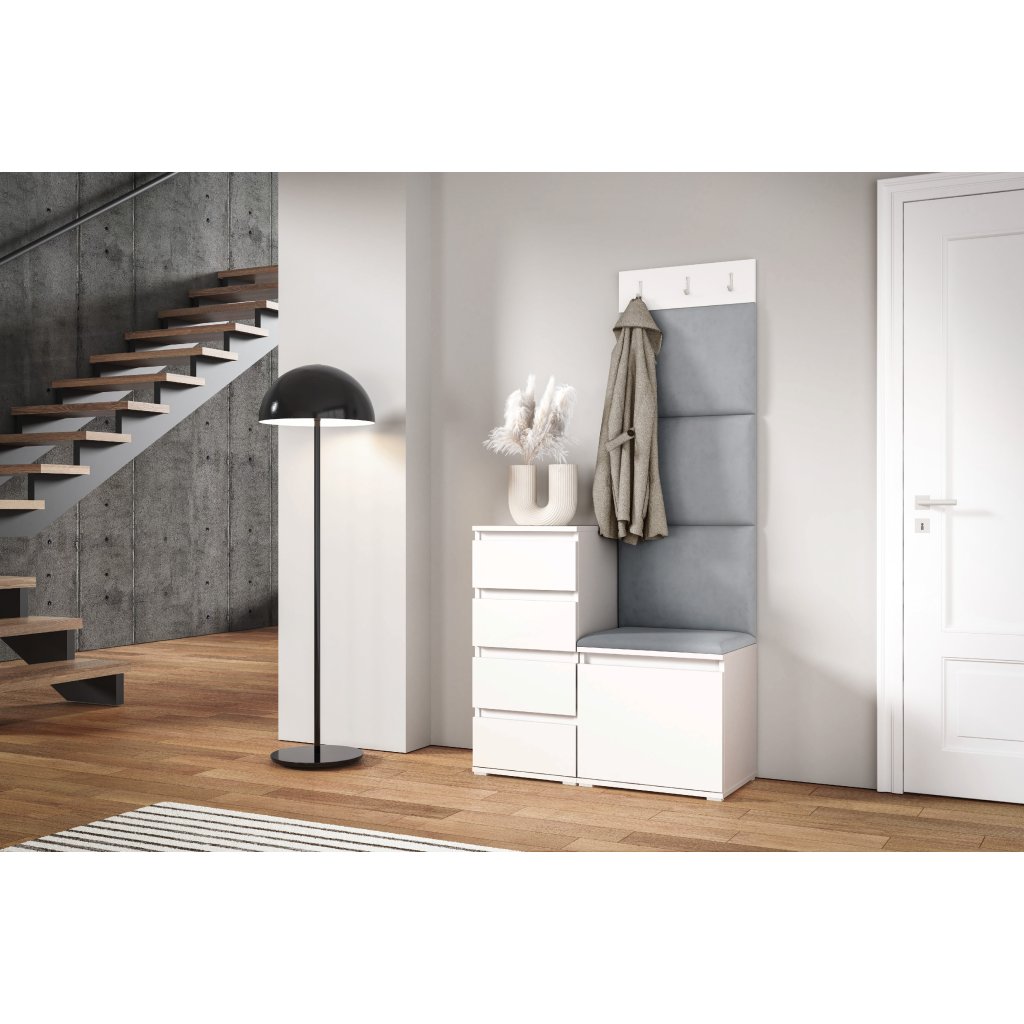 Eka Předsíňová stěna s čalouněnými panely Trinity 36 - Bílá / Šedá 2314