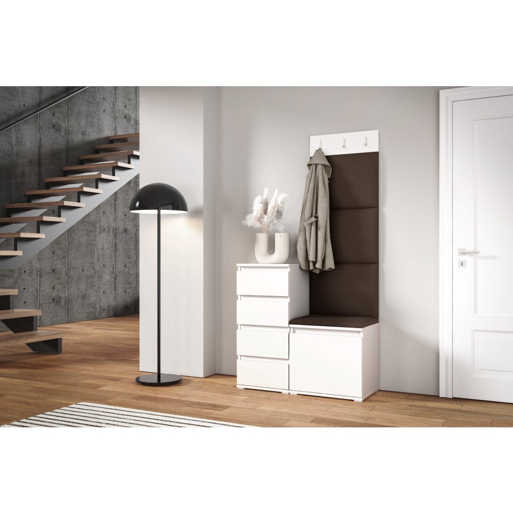 Eka Předsíňová stěna s čalouněnými panely Trinity 36 - Bílá / Tmavá hnědá 2308