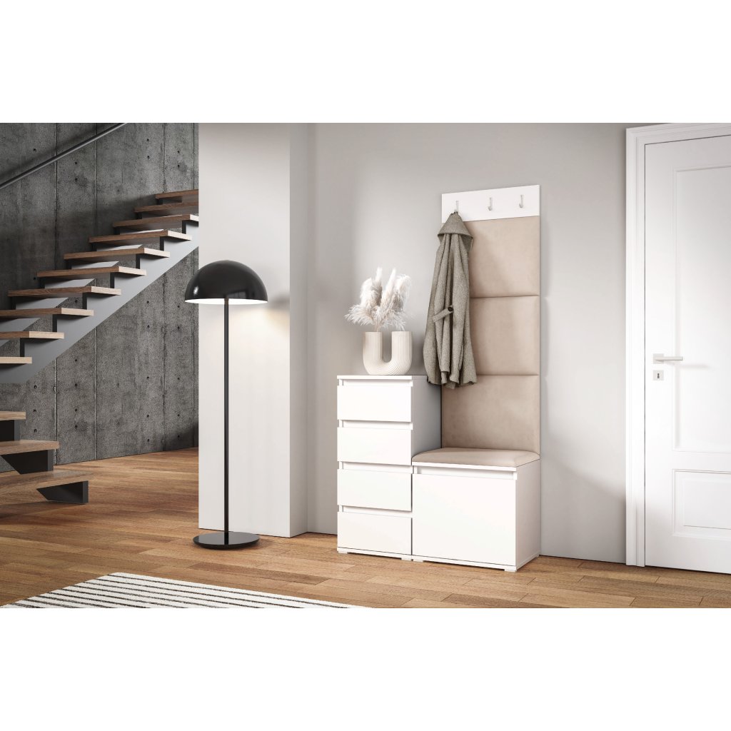 Eka Předsíňová stěna s čalouněnými panely Trinity 36 - Bílá / Tmavá krémová 2302