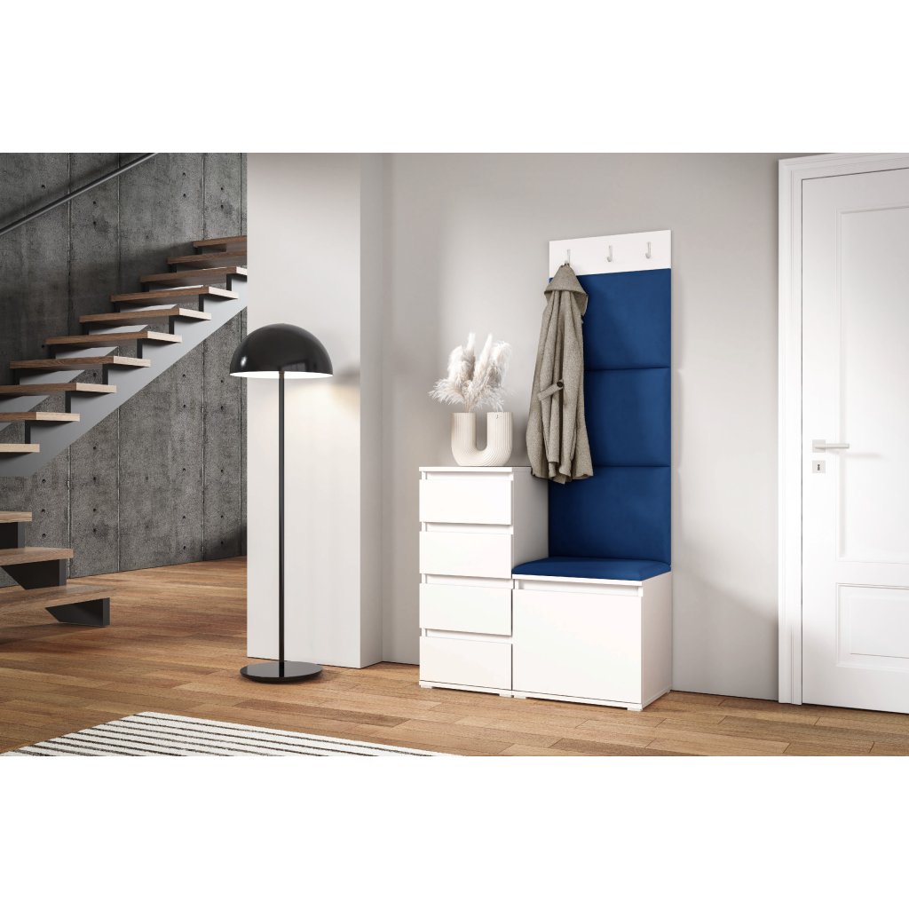 Eka Předsíňová stěna s čalouněnými panely Trinity 36 - Bílá / Tmavá modrá 2331