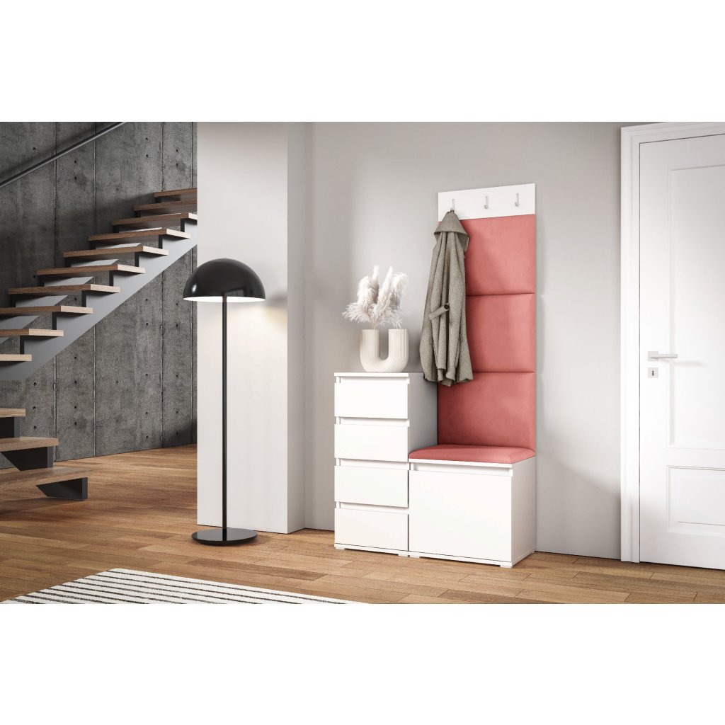 Eka Předsíňová stěna s čalouněnými panely Trinity 36 - Bílá / Tmavá růžová 2323