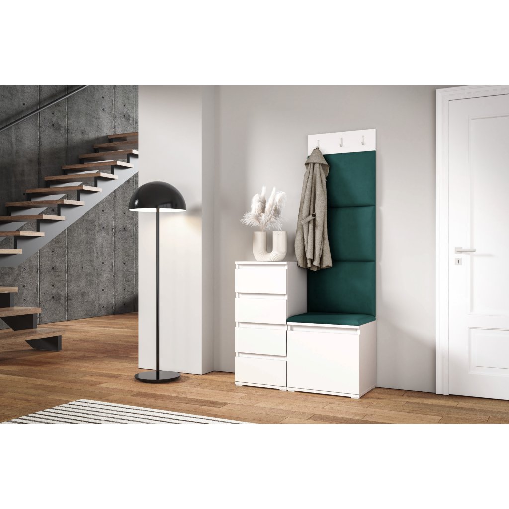 Eka Předsíňová stěna s čalouněnými panely Trinity 36 - Bílá / Tmavá zelená 2328