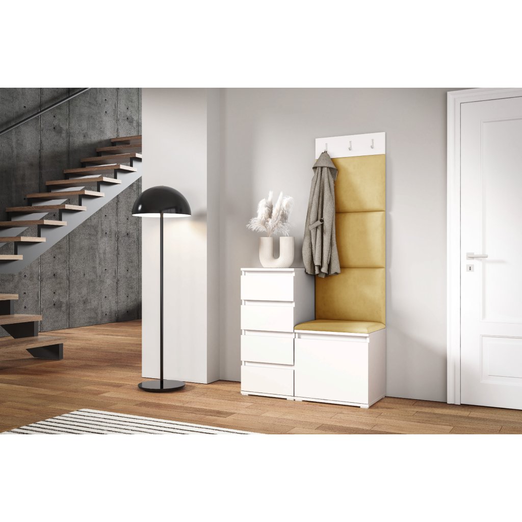 Eka Předsíňová stěna s čalouněnými panely Trinity 36 - Bílá / Žlutá 2318