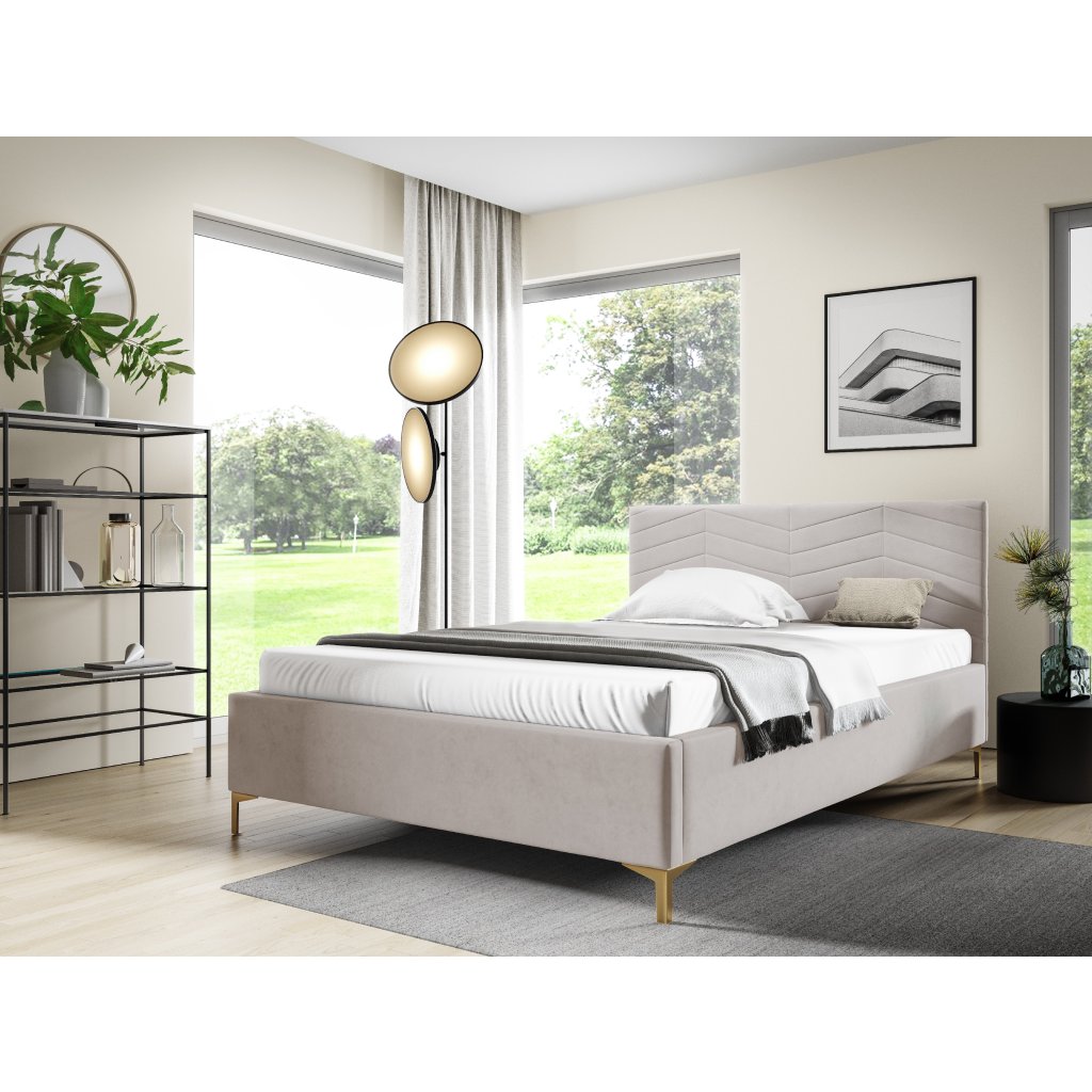 Eka Čalouněná postel ANNA+ 90x200 cm Barva látky Trinity: (2331) Tmavá modrá, Úložný prostor: S kovovým rámem úložného prostoru