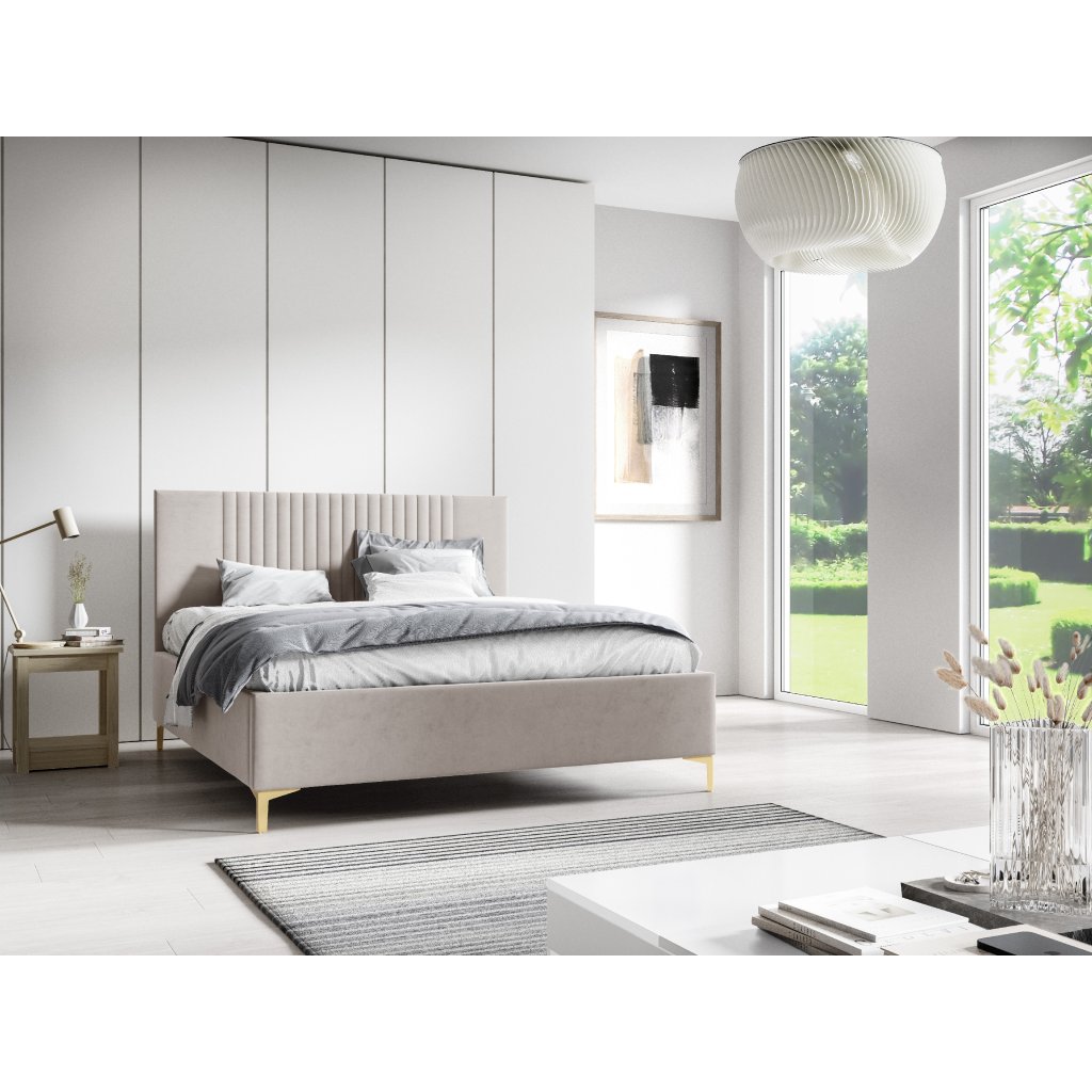 Eka Čalouněná postel LINA+ 90x200 cm Barva látky Trinity: (2301) Krémová bíla, Úložný prostor: Bez úložného prostoru