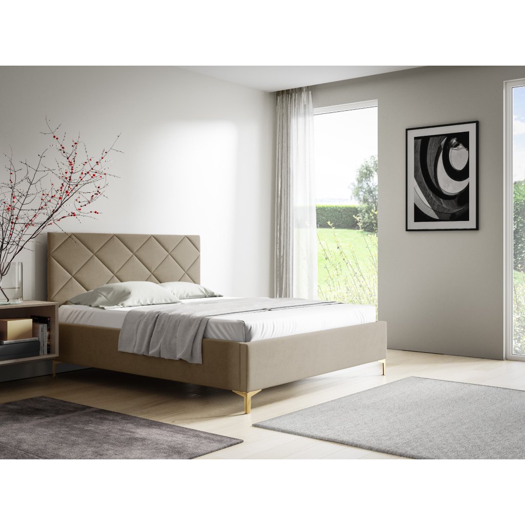Eka Čalouněná postel DIAMOND+ 160x200 cm Barva látky Trinity: (2303) Světlá béžová, Úložný prostor: S kovovým rámem úložného prostoru