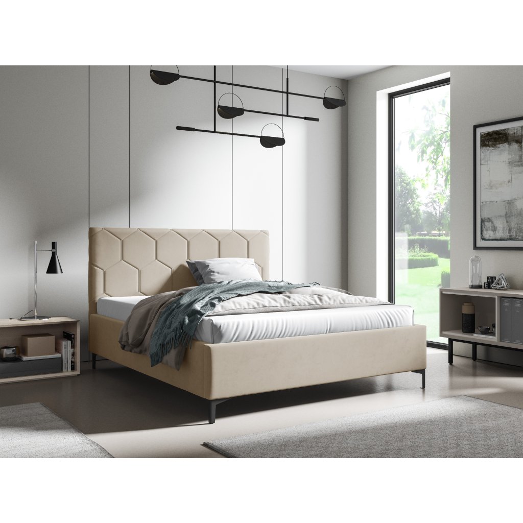 Eka Čalouněná postel MEDOX+ 140x200 cm Barva látky Trinity: (2302) Krémová, Úložný prostor: Bez úložného prostoru