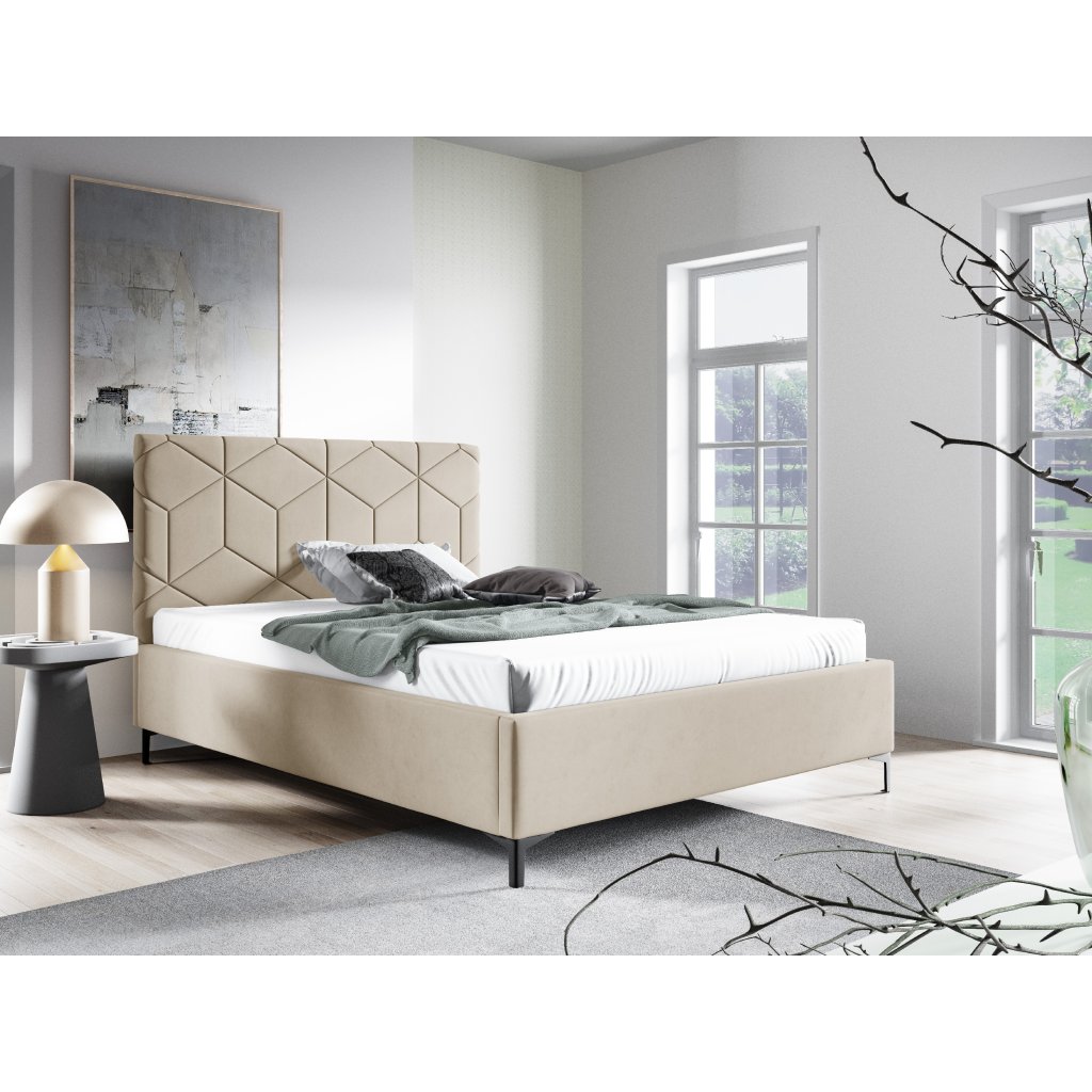 Eka Čalouněná postel BOX+ 90x200 cm Barva látky Trinity: (2302) Krémová, Úložný prostor: Bez úložného prostoru