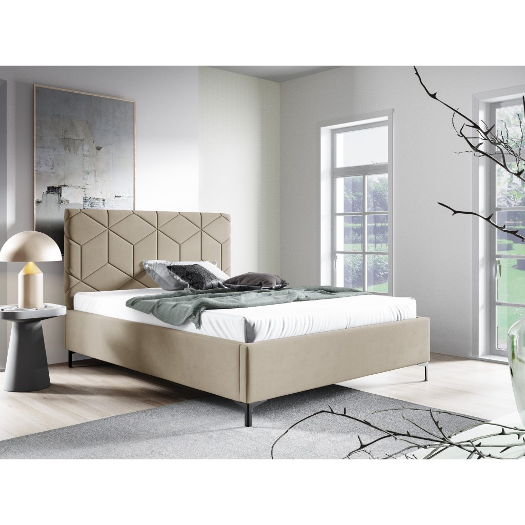 Eka Čalouněná postel BOX+ 90x200 cm Barva látky Trinity: (2303) Světlá béžová, Úložný prostor: Bez úložného prostoru
